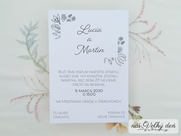 Svadobné oznámenie - Romantické čiernobiele kvety