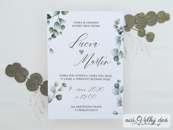  Svadobné oznámenie - Jemný eukalyptus