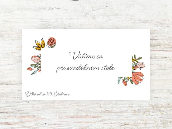Svadobná pozvánka k stolu - Romantické kvety
