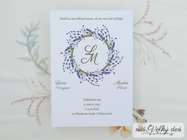 Svadobné oznámenie - Venček levanduľa