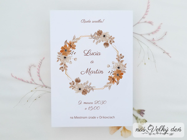 Svadobné oznámenie - Venček jesenné kvety