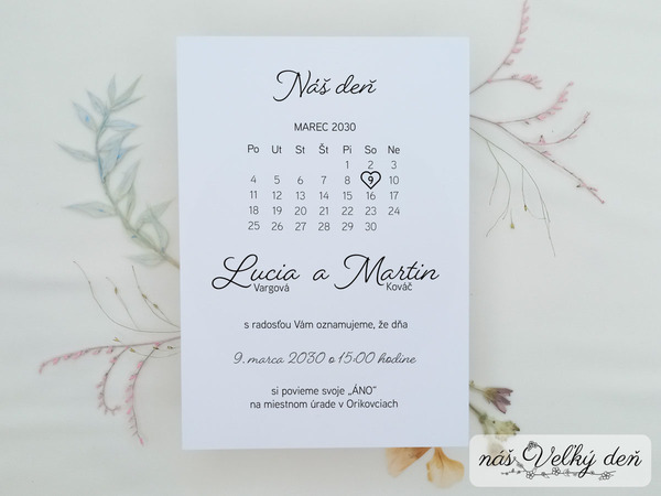 Svadobné oznámenie - Kalendár